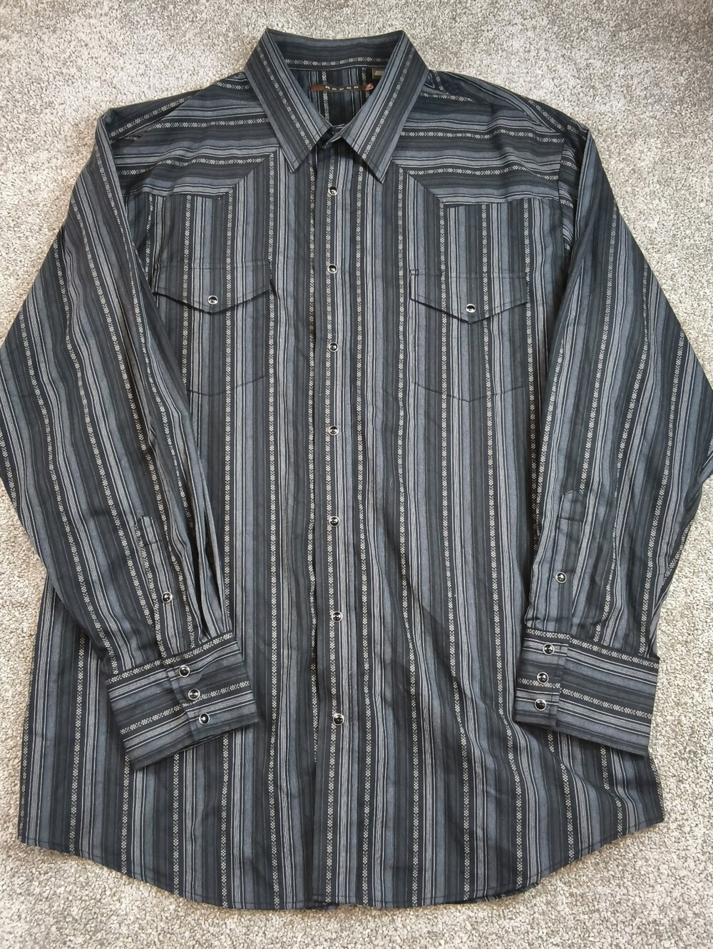 ROPER Shirt Mens Size 2XL Black Stripe Pearl Snap Cowboy Country Western